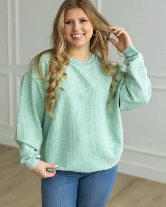 POOL BLUE- Essential Luxe Corded Crew Sweatshirt