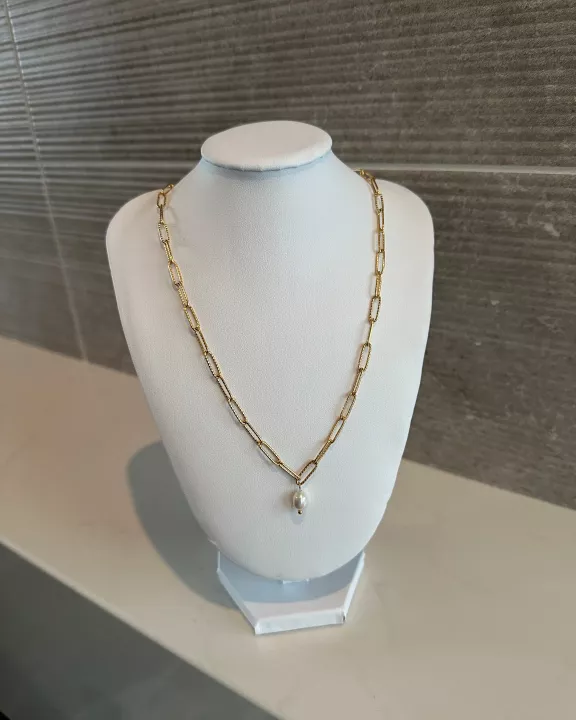 Freshwater Pearl Paperclip Chain 18k Gold Plated Necklace