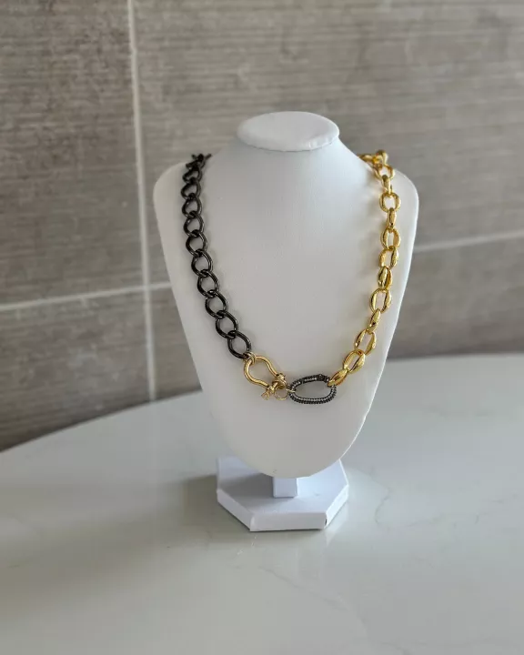 Black Mixed Metals Equestrian  Necklace