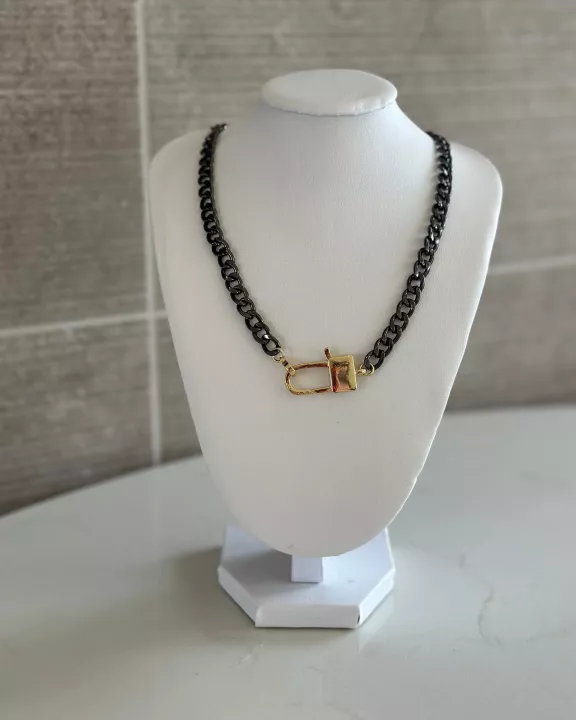 Black and Gold Lock Necklace