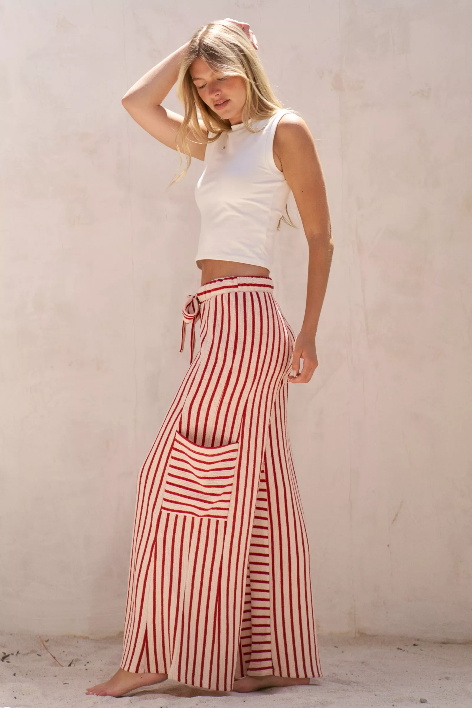 STRIPE WIDE LEG CARGO PANTS