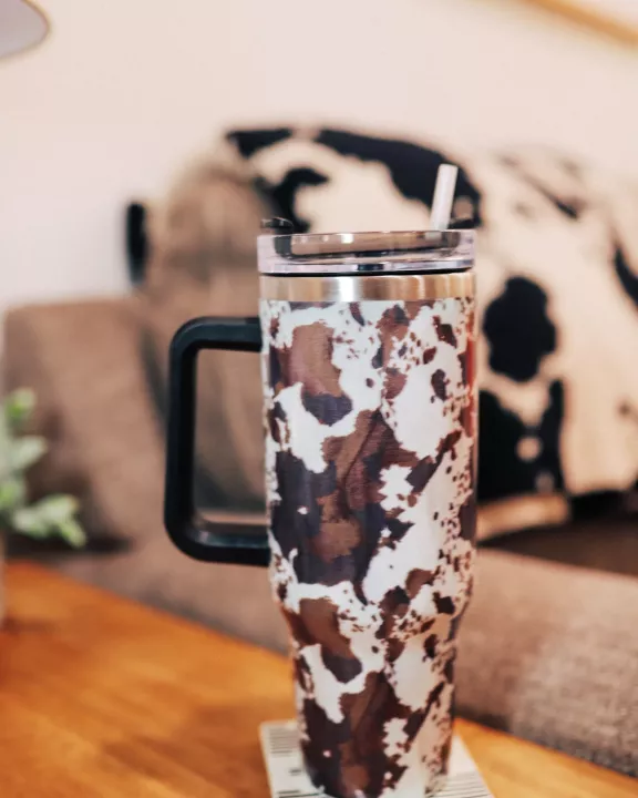 Brown Cowhide Tumbler with Handle