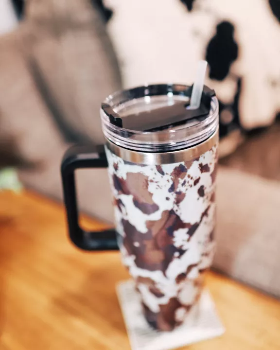 Brown Cowhide Tumbler with Handle