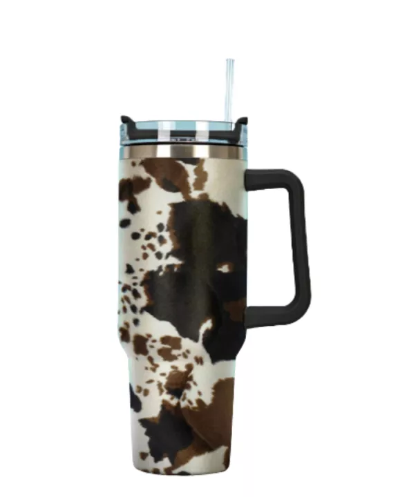 Brown Cowhide Tumbler with Handle