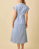 Button Up Front Pleated Summer Midi Shirt Dress