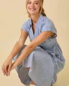 Button Up Front Pleated Summer Midi Shirt Dress