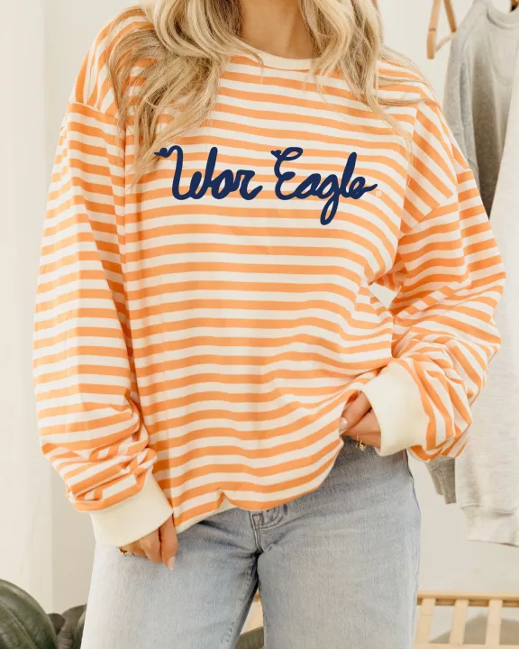 Auburn Tigers War Eagle Simple Script Orange/White Stripe Hi Dive Sweatshirt