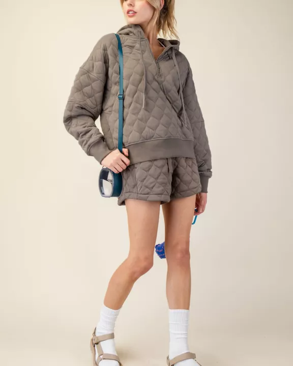 QUILTED QUARTER ZIP HOODIE JACKET