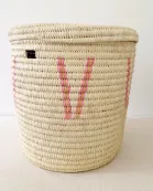 21" Lidded Palm Basket- Pink V