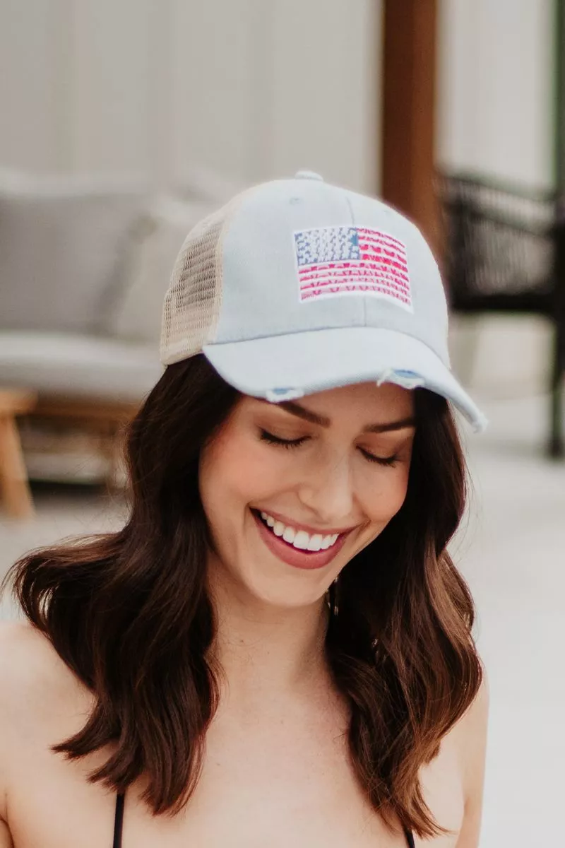 American Flag Trucker Wholesale Denim Hat