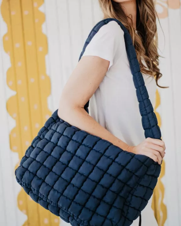 Navy Wholesale Oversized Quilted Hobo Tote Bag