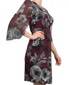 Connected Apparel Boat Neckline Slit Chiffon Sleeves Floral Print ITY Shift Dress