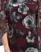 Connected Apparel Boat Neckline Slit Chiffon Sleeves Floral Print ITY Shift Dress