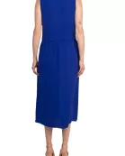Connected Apparel Natural Seam Waistline Side Pocket Round Neckline Midi Dress