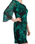 Connected Apparel Floral Detail Three-Quarter Split Sleeves Sheath Dress