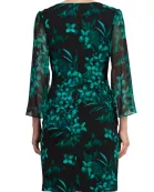 Connected Apparel Floral Detail Three-Quarter Split Sleeves Sheath Dress