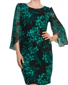 Connected Apparel Floral Detail Three-Quarter Split Sleeves Sheath Dress