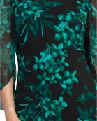 Connected Apparel Floral Detail Three-Quarter Split Sleeves Sheath Dress