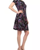 Connected Apparel Rounded Boat Neckline All-Over Floral Print Side Seam Pockets A-Line Dress
