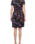 Connected Apparel Rounded Boat Neckline All-Over Floral Print Side Seam Pockets A-Line Dress