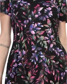 Connected Apparel Rounded Boat Neckline All-Over Floral Print Side Seam Pockets A-Line Dress