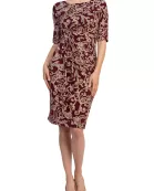 Connected Apparel Lisa Wine Faux Wrap Sheath Silhouette Dress