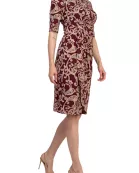Connected Apparel Lisa Wine Faux Wrap Sheath Silhouette Dress