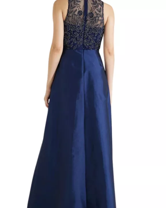 Adrianna Papell Round Neckline Sleeveless Beaded Bodice Waist Flares Shift Embellished Tiered Maxi Dress