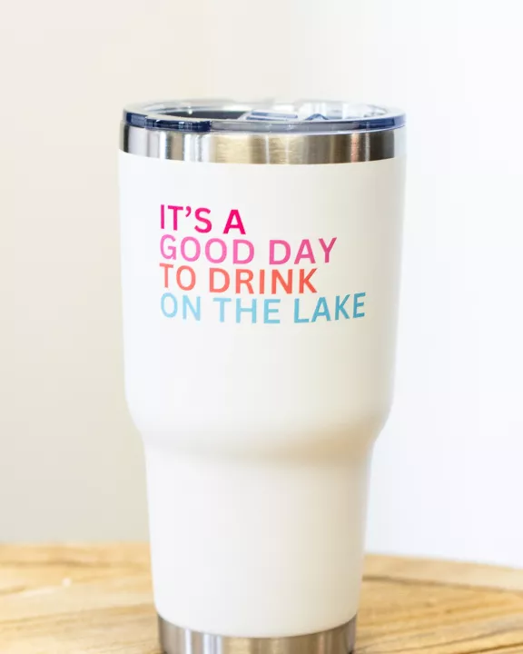 30oz White Drink On The Lake Tumbler