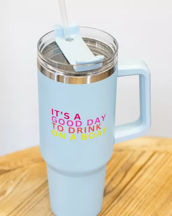 40oz Lt. Blue Drink On A Boat Tumbler