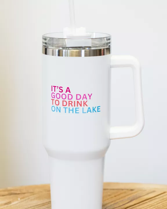 40oz White Drink On The Lake Tumbler