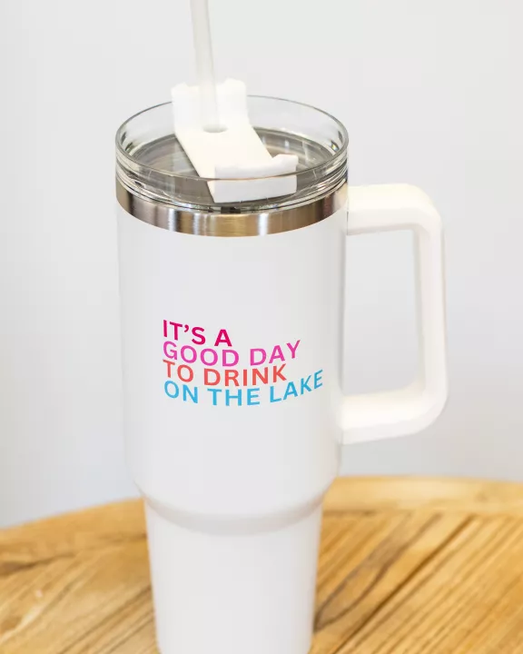 40oz White Drink On The Lake Tumbler