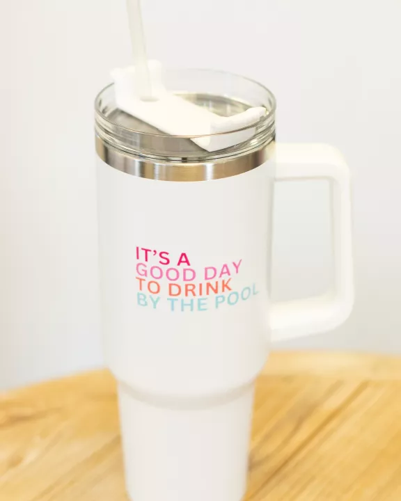 40oz White Drink By The Pool Tumbler