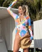 Vibrant Summer Vibe Zip-up Resort Wear Swimwear One Piece