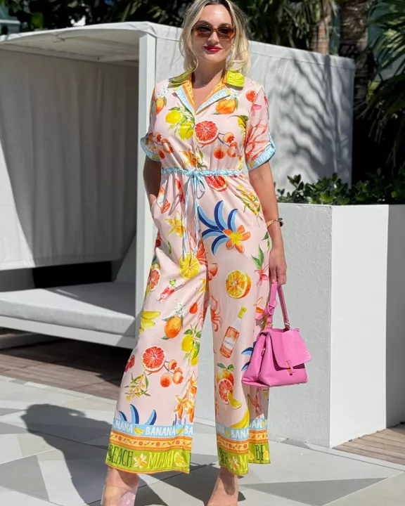 Tropical Oasis Citrus Orchard Fruit Resort Wear Jumpsuit