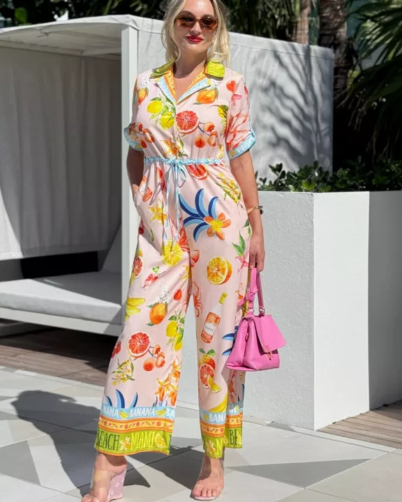 Tropical Oasis Citrus Orchard Fruit Resort Wear Jumpsuit
