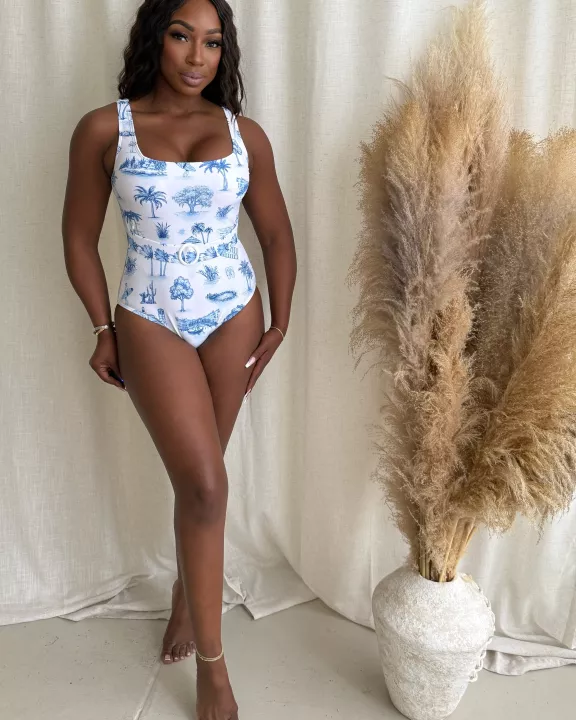 Tropical Escape Shores Palm Trees Resort Wear Swimwear One Piece