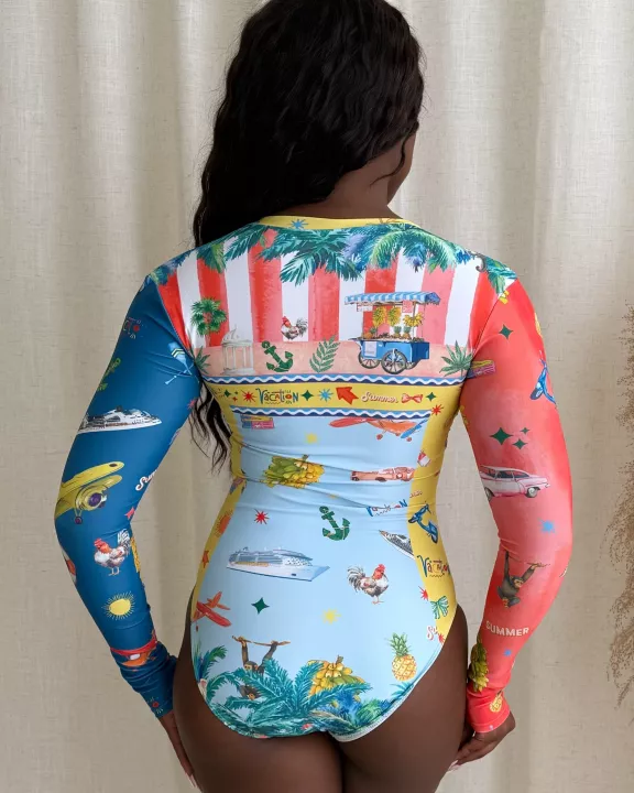 Summer Oceanic Dream Resort Wear Longsleeve Swimwear One Piece