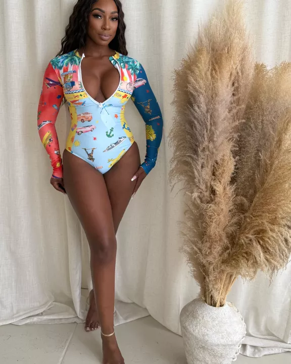 Summer Oceanic Dream Resort Wear Longsleeve Swimwear One Piece