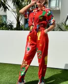 Tropical Paradise Elegance Bold Print Pant And Shirt Resort Wear Set