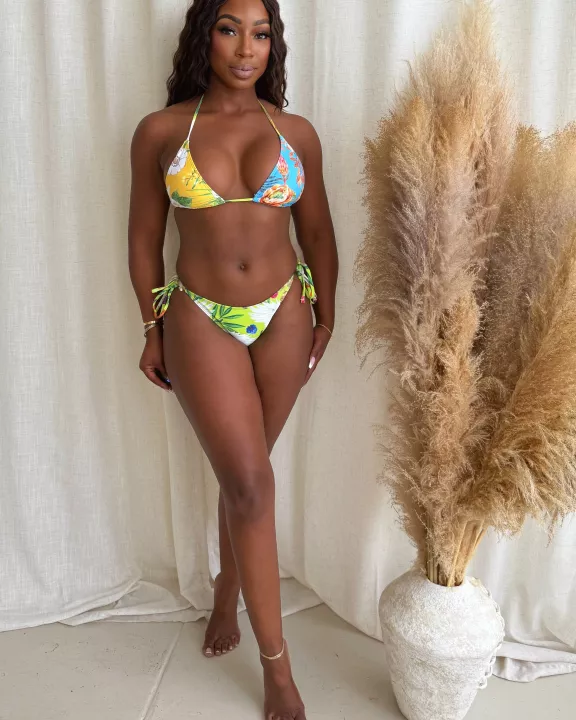 Vibrant Playful Tropical Floral Resort Wear Swimwear Bikini