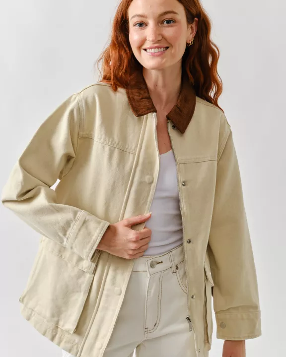 MAJ3276 VINTAGE WASHED BARN JACEKT WITH CORDUROY COLLAR