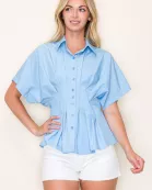 SOLID PLEATED BUTTON DOWN BLOUSE- SDT6366