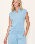 COLLARED HALF ZIP SLEEVELESS SCUBA KNIT TOP