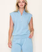 COLLARED HALF ZIP SLEEVELESS SCUBA KNIT TOP