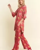 CHEETAH PRINT OVERSIZED TOP/STRAIGHT LEG PANTS SET