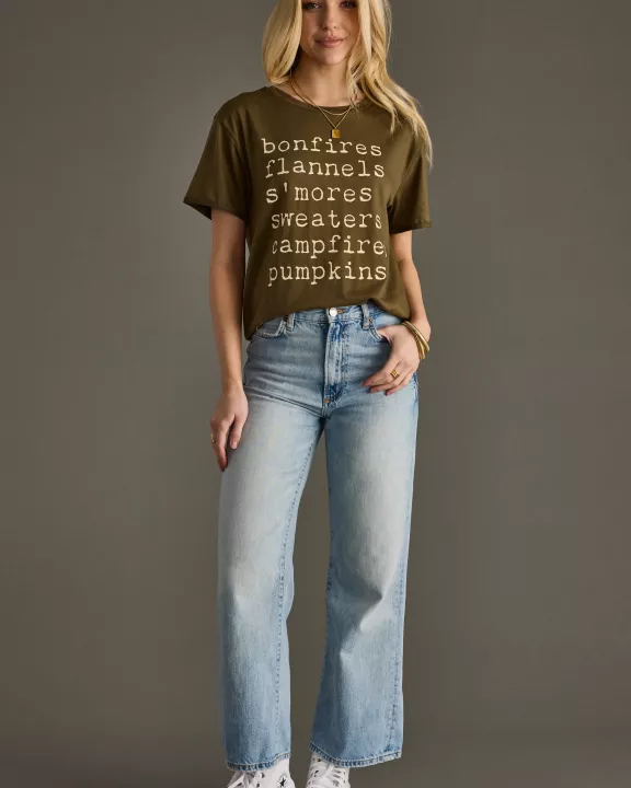 Bonfires, Flannels, S'mores Tee - Olive