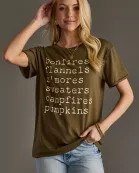 Bonfires, Flannels, S'mores Tee - Olive