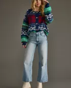 Navy & Multicolored Patterned Cardigan