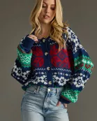 Navy & Multicolored Patterned Cardigan